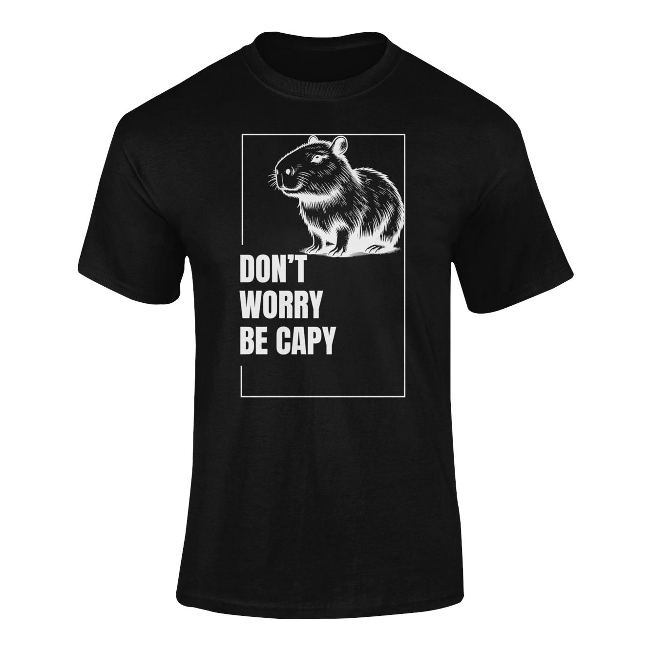 mockup-of-a-ghosted-t-shirt-against-a-customizable-background-41343-r-el2 (47) KAPIBARA DON'T WORRY BE CAPY- koszulka z nadrukiem - obrazek 1