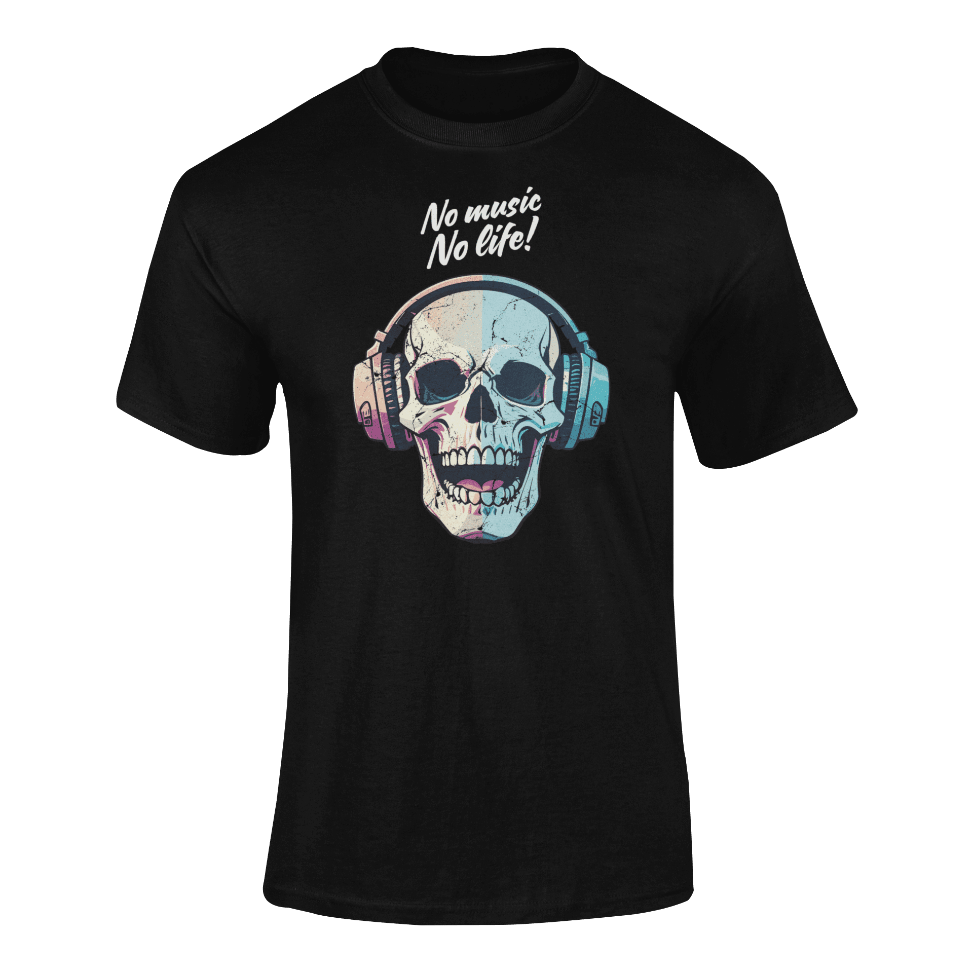 mockup-of-a-ghosted-t-shirt-against-a-customizable-background-41343-r-el2 (88) CZASZKA NO MUSIC NO LIFE- koszulka z nadrukiem - obrazek 1